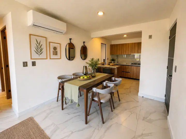 Comedor de Departamento Travertino en Santa Fe Lifestyle